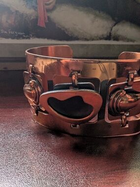 Metal Cuff Bracelet in Copper Tone with Black Inlay